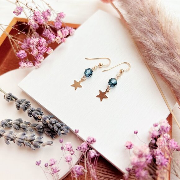 Cute Crystal Earrings with Star Charm | Handmade in BC - Picture 3 of 3